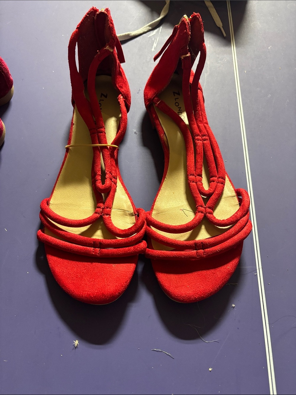 Red Braided T-Strap Women's Sandals